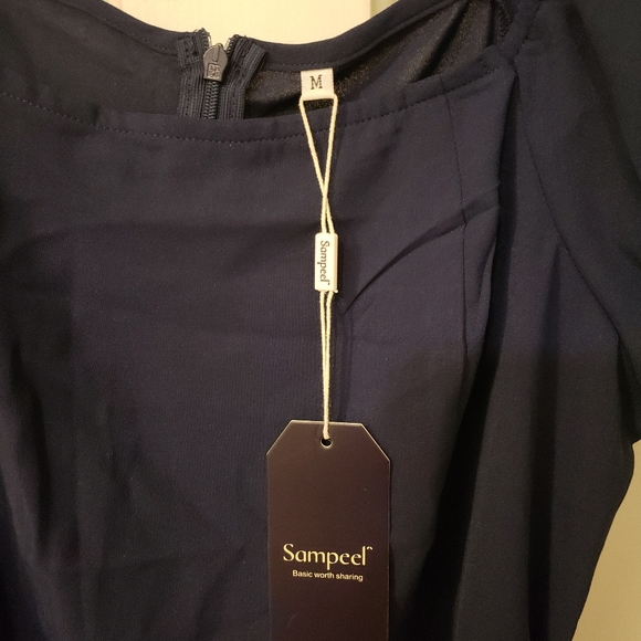 SAMPEEL Summer V Neck Wrap Puffy Sleeve Short Dress with Belt for Women - Picture 4 of 13